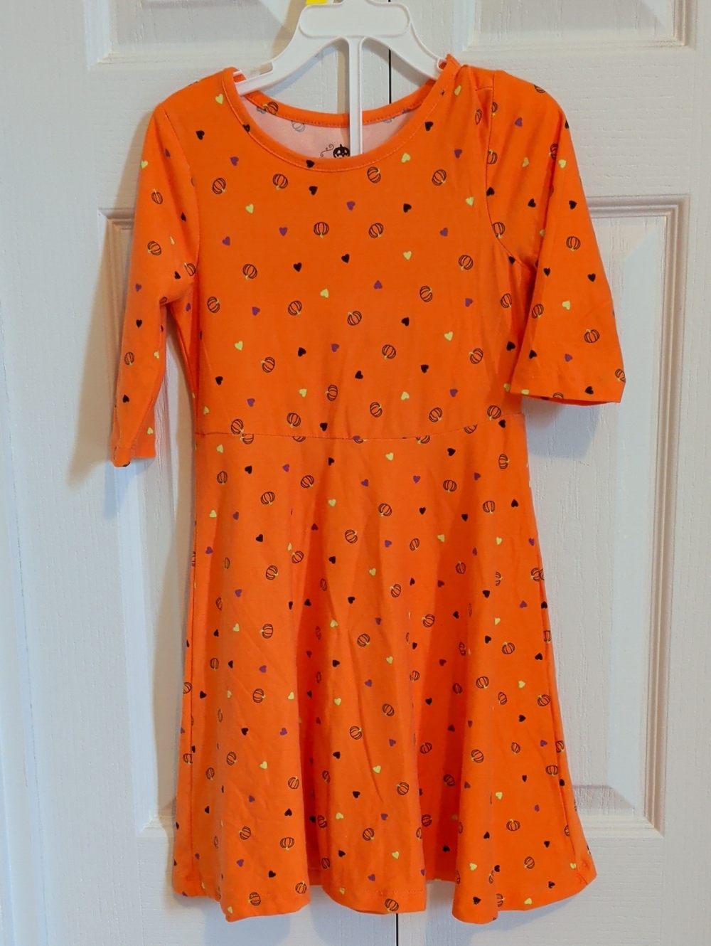 Girls' Orange Halloween Pumpkin Printed Dress